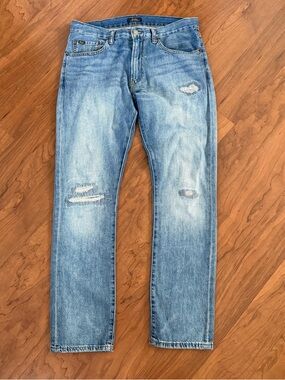 Polo Ralph Lauren Jeans Mens 32x32 Blue Sullivan Slim Distressed Denim Mid Rise